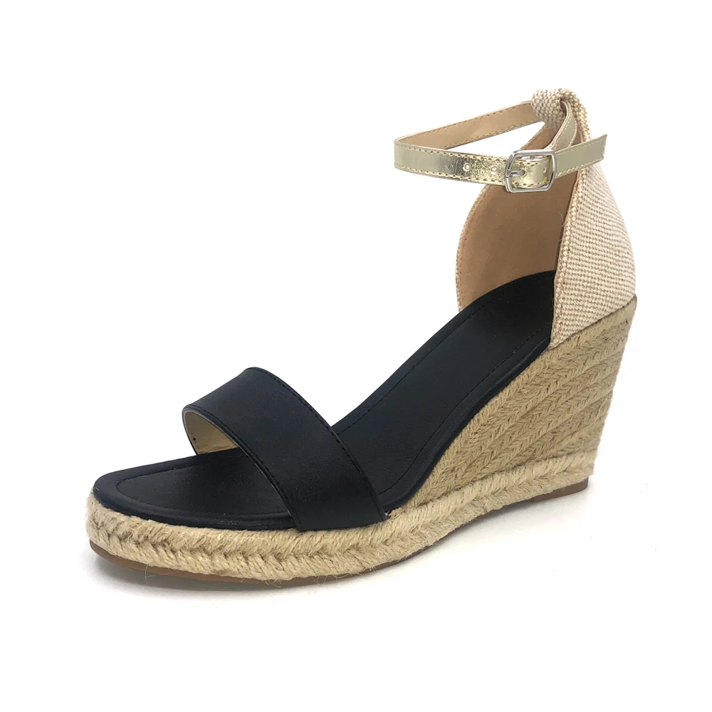 Cheap Wholesale women handmade beautiful high wedge heel espadrille with peep toe sandals shoes ladies ankle strap footwear shoe
