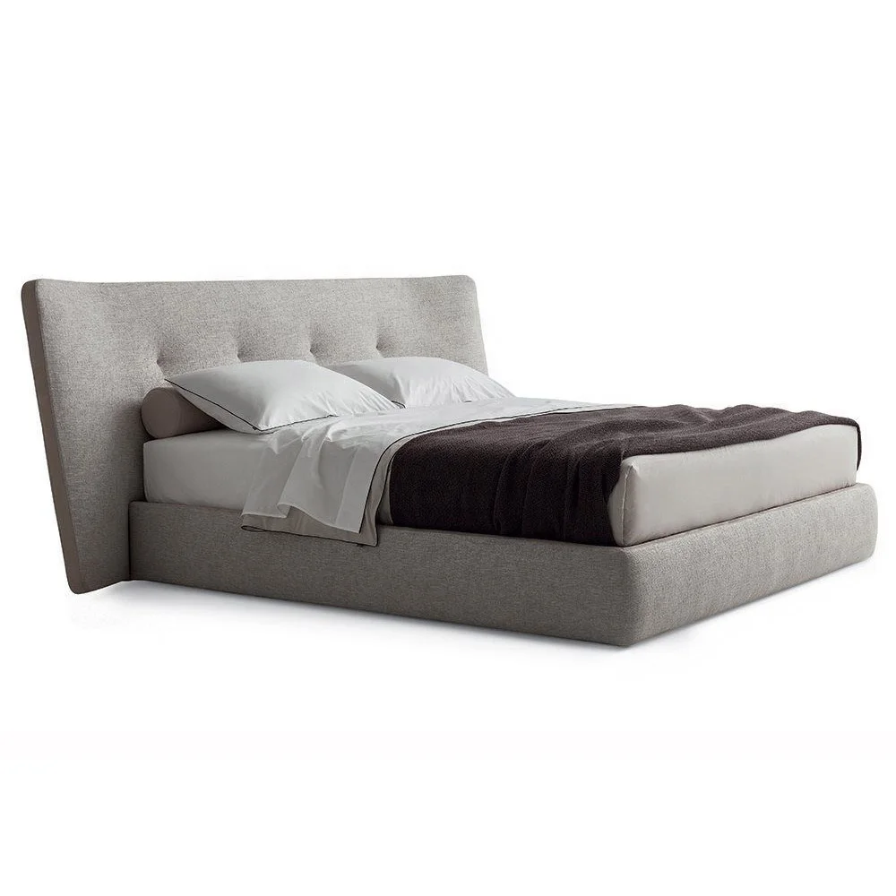 made in china simple tufted fabric modern double bed luxury bedroom furniture light brown Super King Size Bed