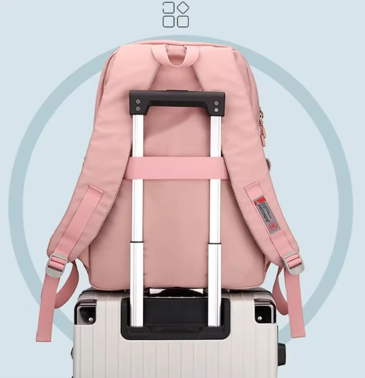 Custom Logo Pink Oxford Waterproof Laptop Backpack Smart School Bags for Girl Teenagers Travel Book Bag