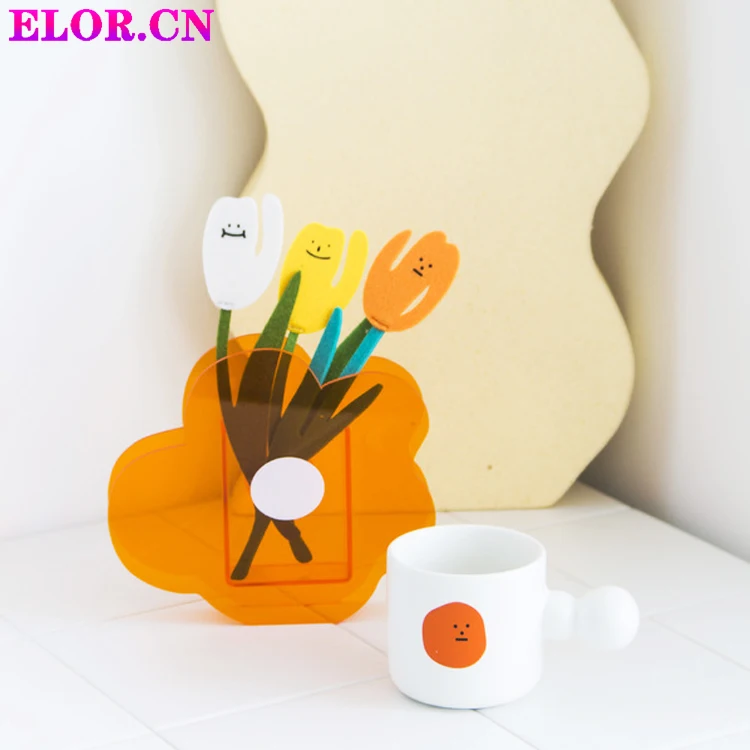 ELOR New Design Acrylic Red Rose Vase Desktop For Modern Home Decor Colorful Flowers In Living Room