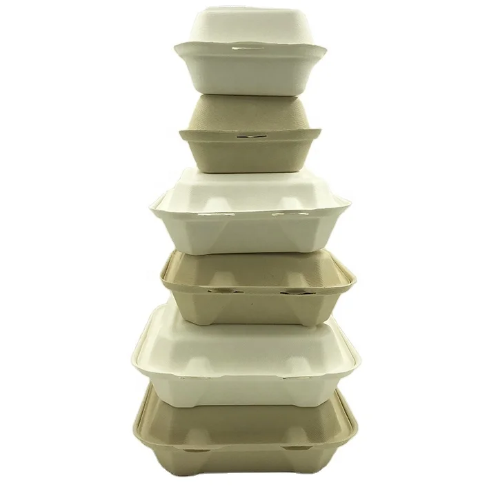 Hot Food Takeaway Boxes Fast Food Box Hamburger Sugarcane Bagasse Packaging biodegradable Bagasse Clamshell Food Containers
