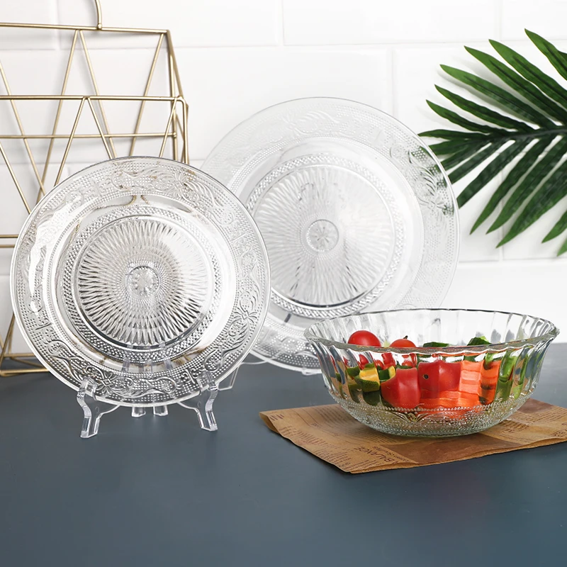 Clear Glass Charger Plate Clear 9inch Tableware Transparent Glass Dinner Cake Food Dessert Plate Bowl Set Table Wholesale Bulk