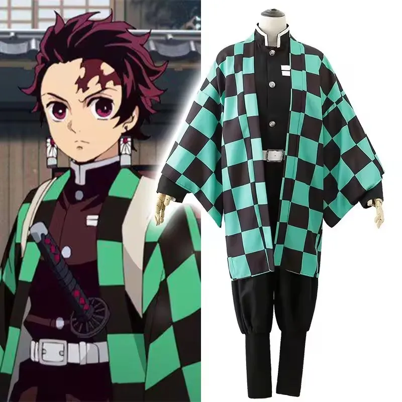kids chlidren adult Anime Demon Slayer Kimetsu No Yaiba Tanjirou Kamado Nezuko Cosplay Women and Mens Kimono Cosplay Costume Set