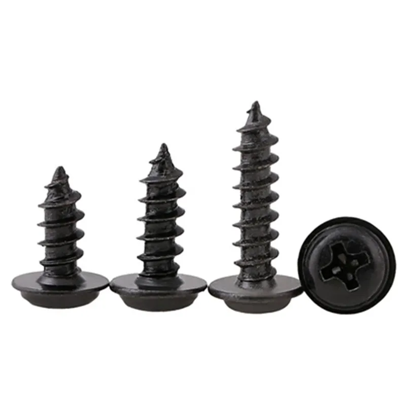 M1.4 M1.7 M2.6 M3- M5 304 Stainless Steel Black DIN968 Cross Phillips Pan Round Head W/ Washer Collar Self-tapping Screw