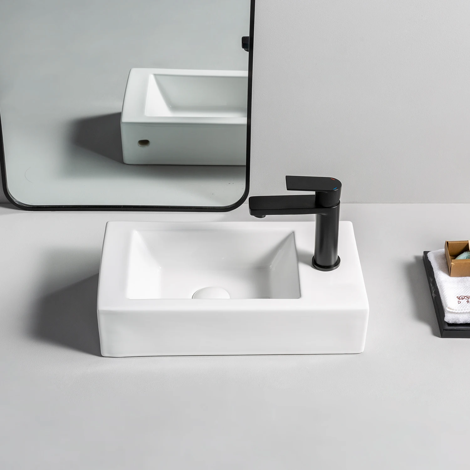 Modern Lavabo 460mm Rectangle Ceramic Bathroom Sink Cheap Price Counter Top Hand Washbasin Sinks