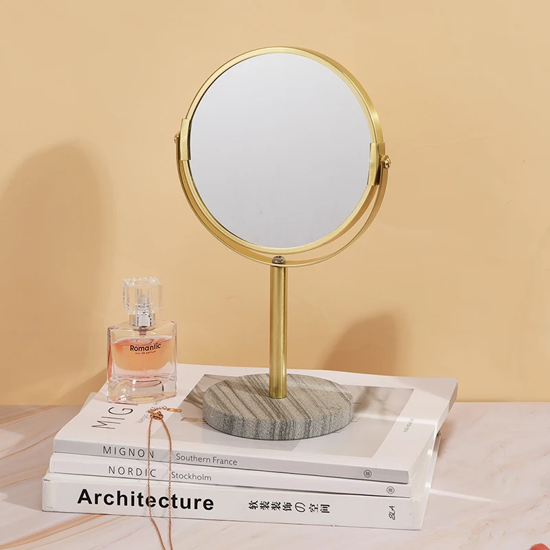 Metal Dresser Table Desk Double-sided 360-degree Makeup Cosmetic Bathroom Mirror with round tray