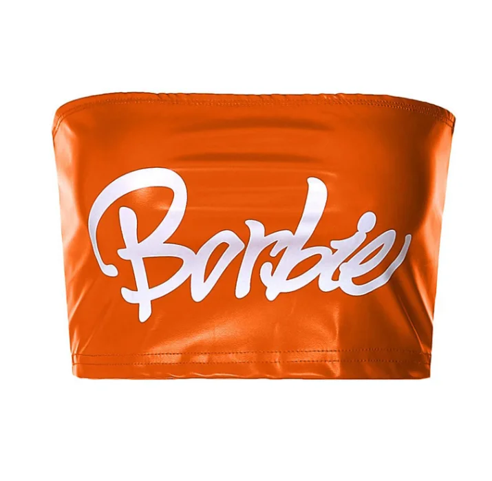 Vintage Sexy Club Leather t shirts Chest Wrap Vest Women Clothes 2023Spring Summer Streetwear Letter Print Pu Leather Tube Tops