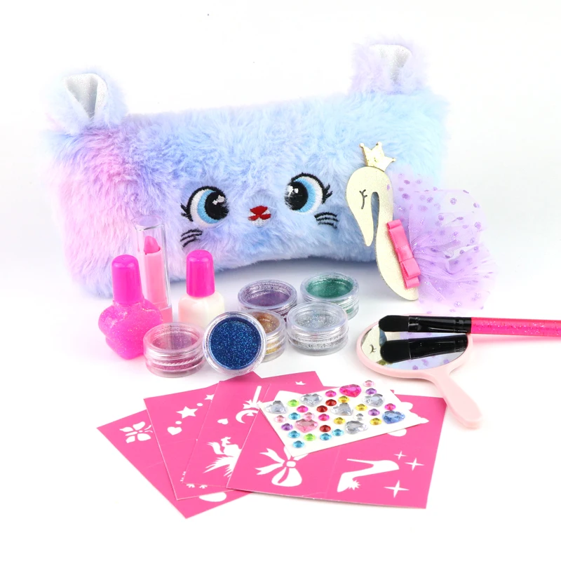 GP Kids Non-toxic Pretend Play Makeup Kits Girls Cosmetic Beauty set Washable Nail Makeup Backpack Bag For Birthday Toys Gift