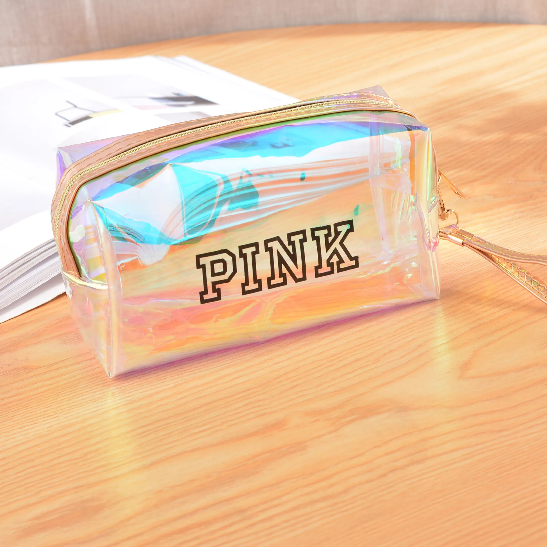 2020 amazon hot sale waterproof holographic laser TPU PVC cosmetic bag for women,wholesale fashion custom makeup bag with zipper