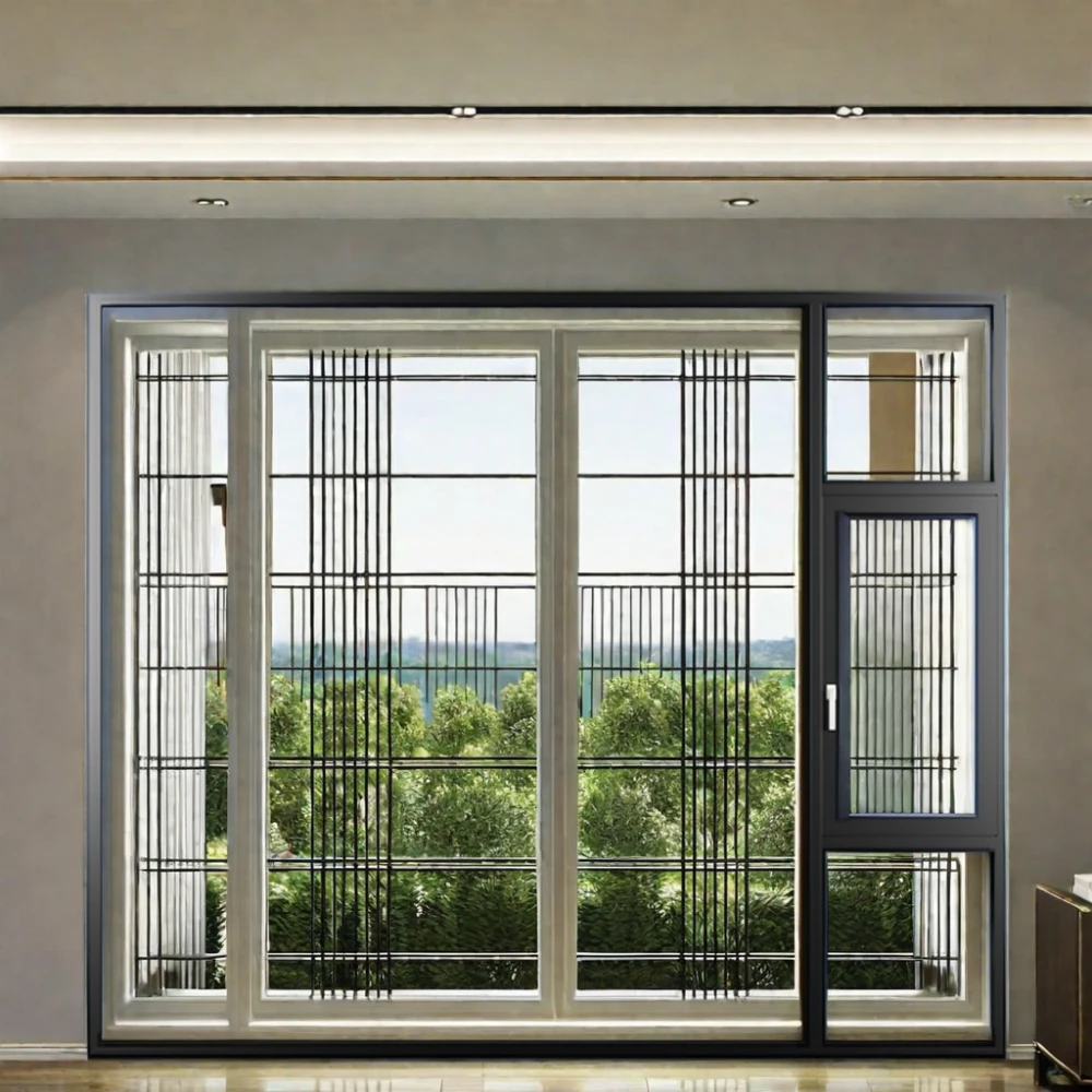 Double Glazed Aluminum picture Windows Soundproof fixed window Glass Energy Efficient Casement Window with mosquito net