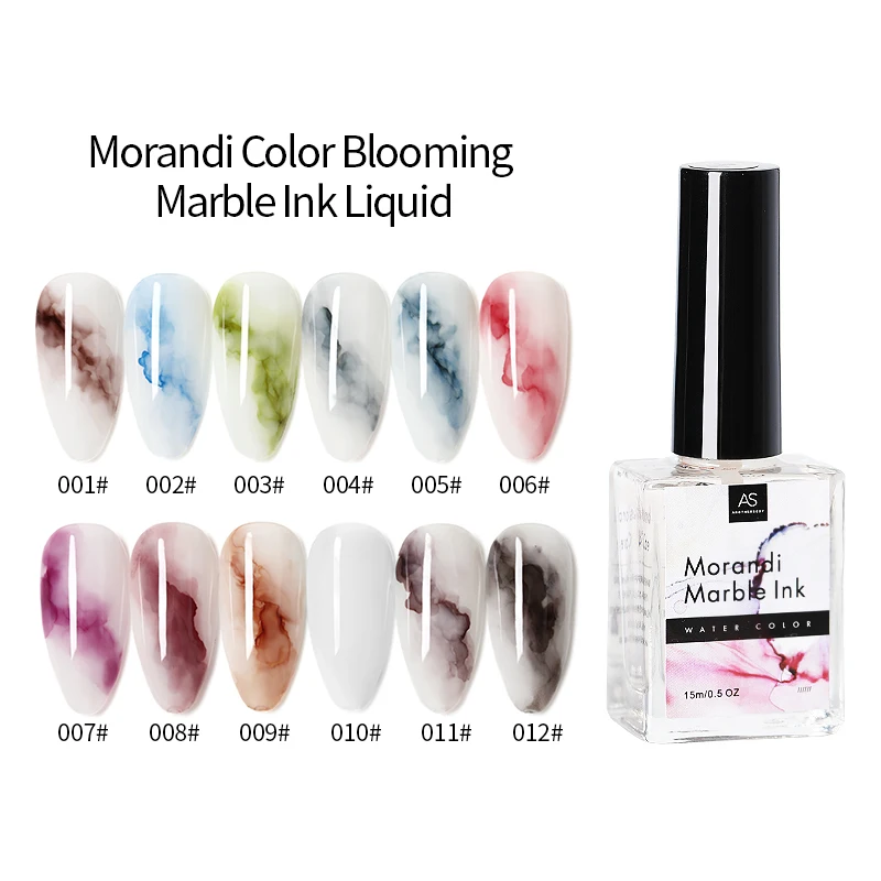 AS Most Popular UV 12 Colors Morandi Color Blooming Marble Ink Liquid High Quality Nail Gel Polish