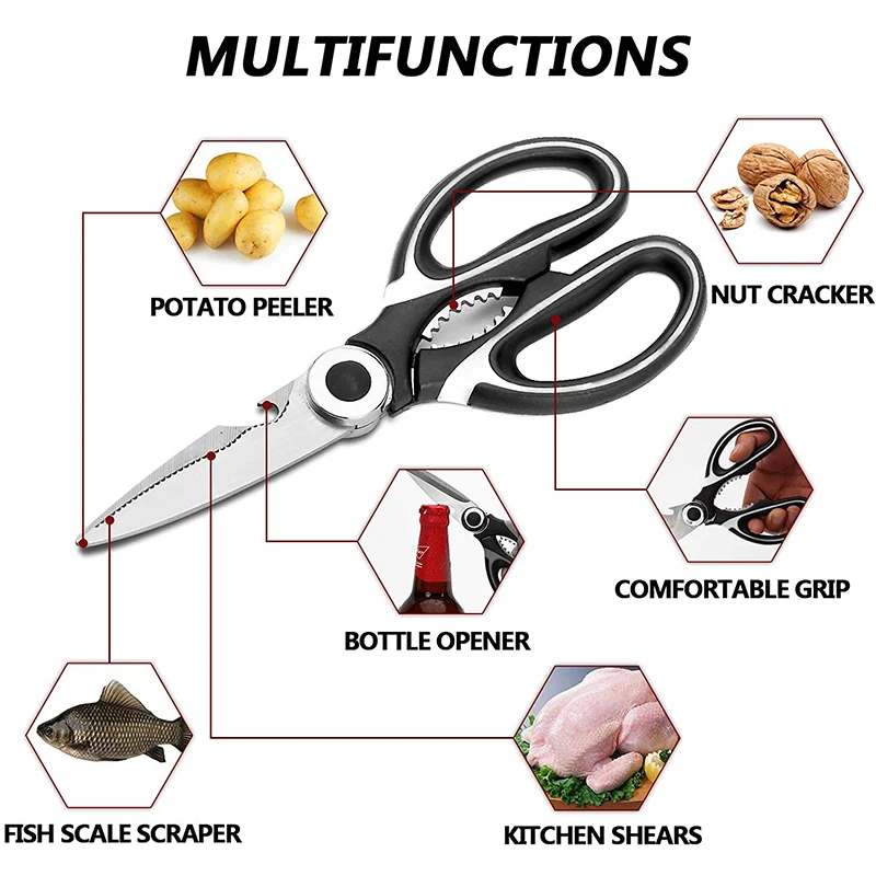 Kitchen Shears Multi-function Cooking Kitchen Scissors for Poultry Fish Seafood Chicken BBQ