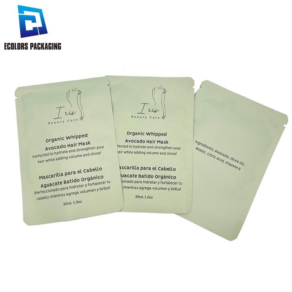 Low Moq Matte Finished Soft Touch 3 Side Seal Packaging Bag Hair Mask Sachet Cosmetic Sample Pouch With Logo