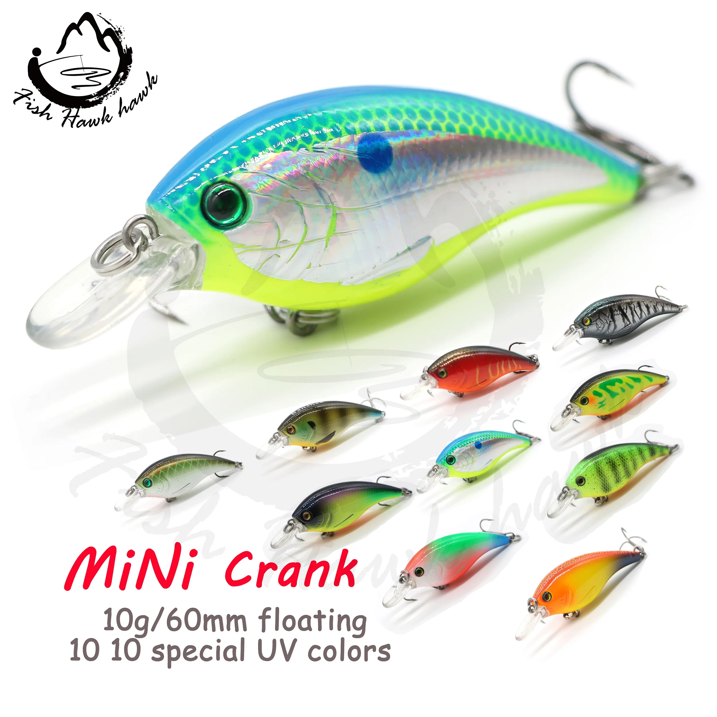 New 10g/60mm lipless square bill minnow crankbait blank fishing lures with treble hook