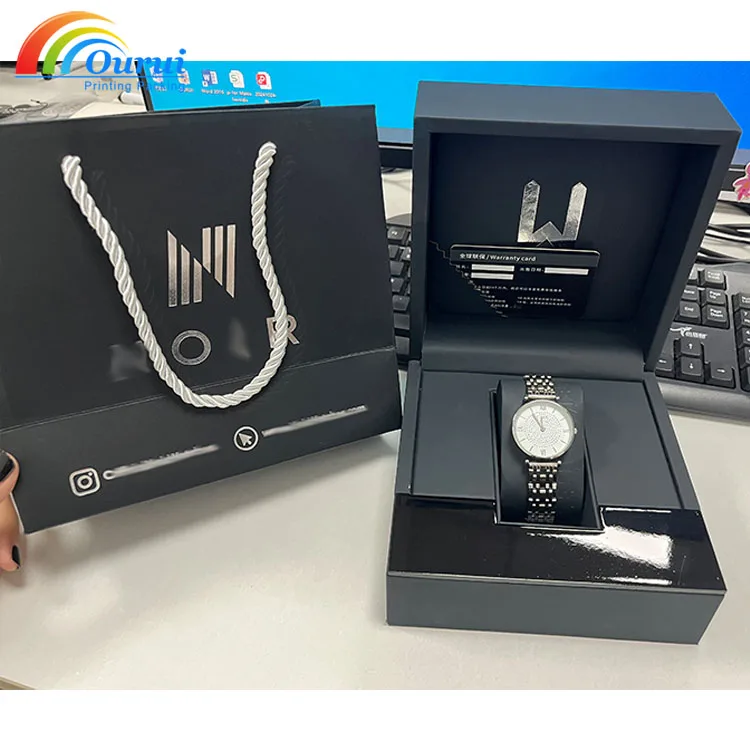 Luxury Black Man Watch Box Durable Leather Plastic Case Shopping Bag Watch Storage Accessories PC MDF Warranty Card Included