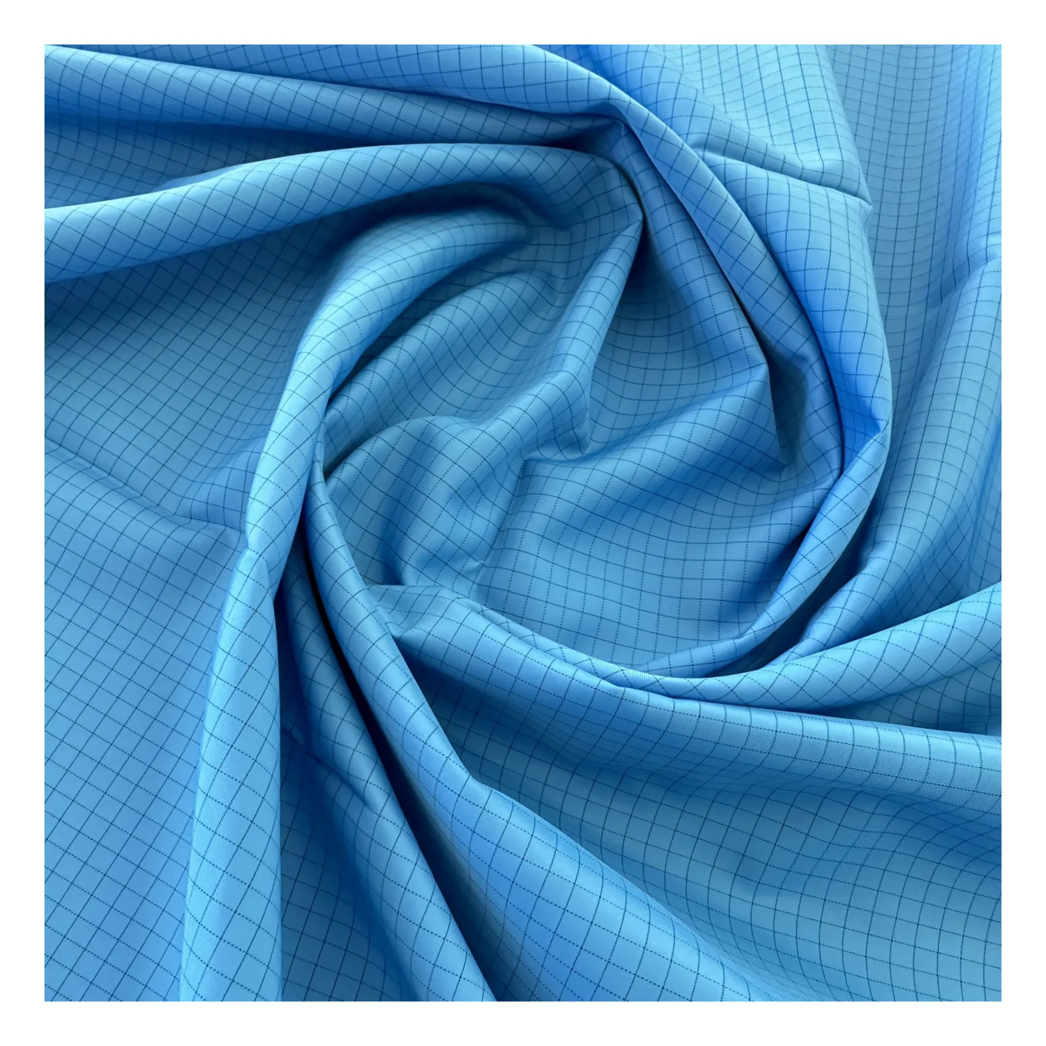 Dark Blue 5mm Grid Stripe Polyester Carbon Filament Yarn Anti-static Plaid ESD Gbardine Fabric For Food Electronics Industry