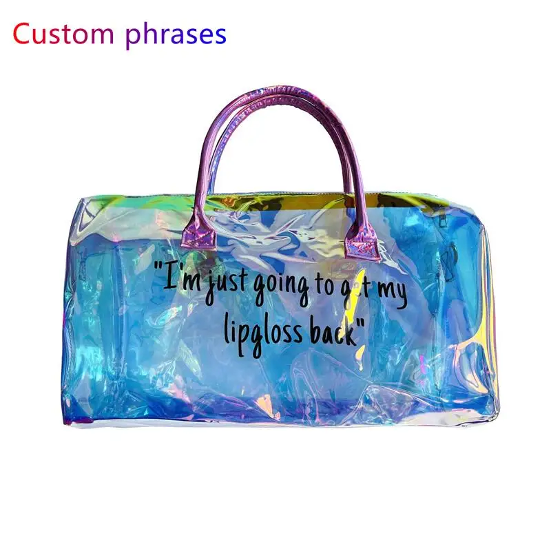 Wholesale Women Custom Iridescent Spennanight Overnight Waterproof Hologram Spend The Da Pvc Duffle Bag Clear Weekend Duffel Bag