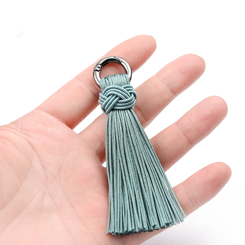 LONGJIE wholesales 10 colors 80mm  metal loop polyester keychain decorative tassel for key chain
