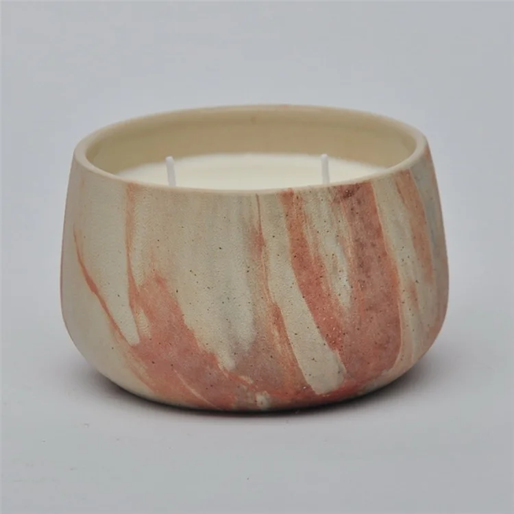 Wholesale China Supplies Speckled Glazed Round Flower Scented Ceramic Candle Bowl Custom Candle Jar with Candle