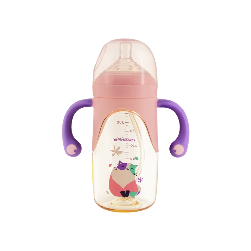 Factory wholesale Bpa free wide mouth PPSU baby milk feeding bottle with dual color handle 240ML/330ML