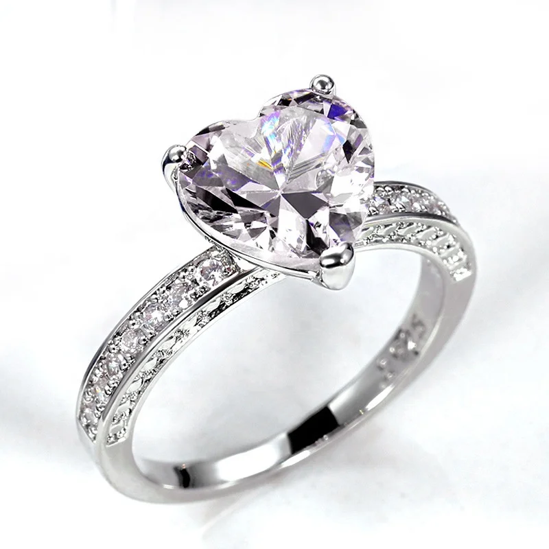 Diamond Promise Ring Engagement Wedding Band Rings Bridal Party Jewelry Gift for Women Heart Cut Lab Pink Zircon Ring Copper