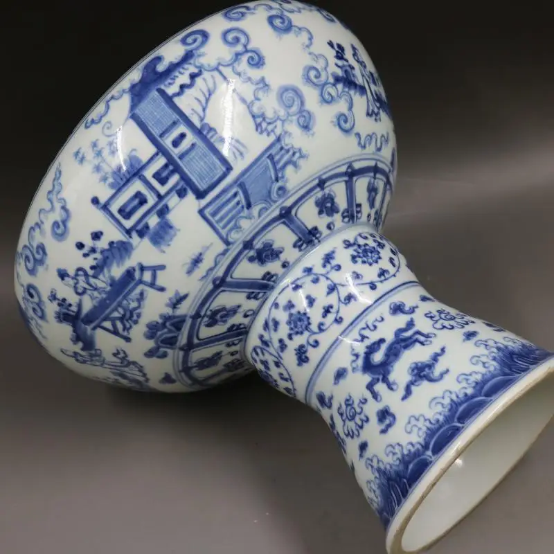 European style palace style ceramic flower pots  Blue and White Figure Pattern High Foot Fish Tank Ceramic Garden  Pots