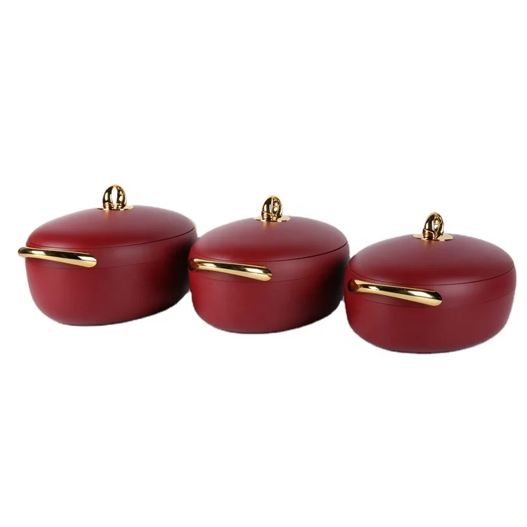 Stainless Steel Casserole Container Food Keep Warm 2L 2.5L 3L Solid Color Oval Luxury Casserole Set