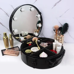 Tabletop Mirror Cosmetics Station Makeup Case with Dimmable LED Lights and Carrying handle