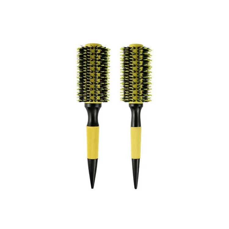 Bright Yellow Ceramic Round Brush Nylon Boar Bristle Curling Hair Brush