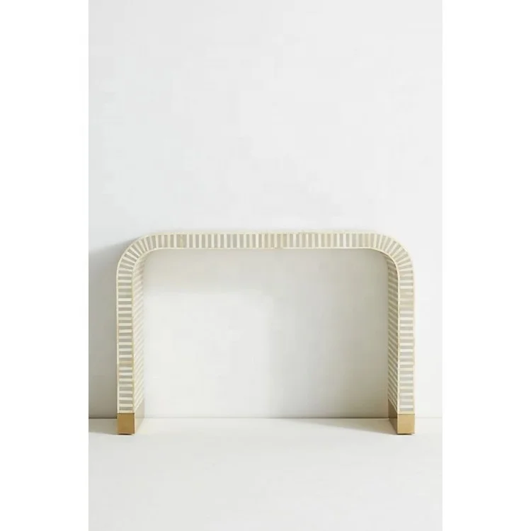 Handmade Bone Inlay Console Table with Brass Indian Living Room Furniture Modern MDF. Bone and Brass. Extendable