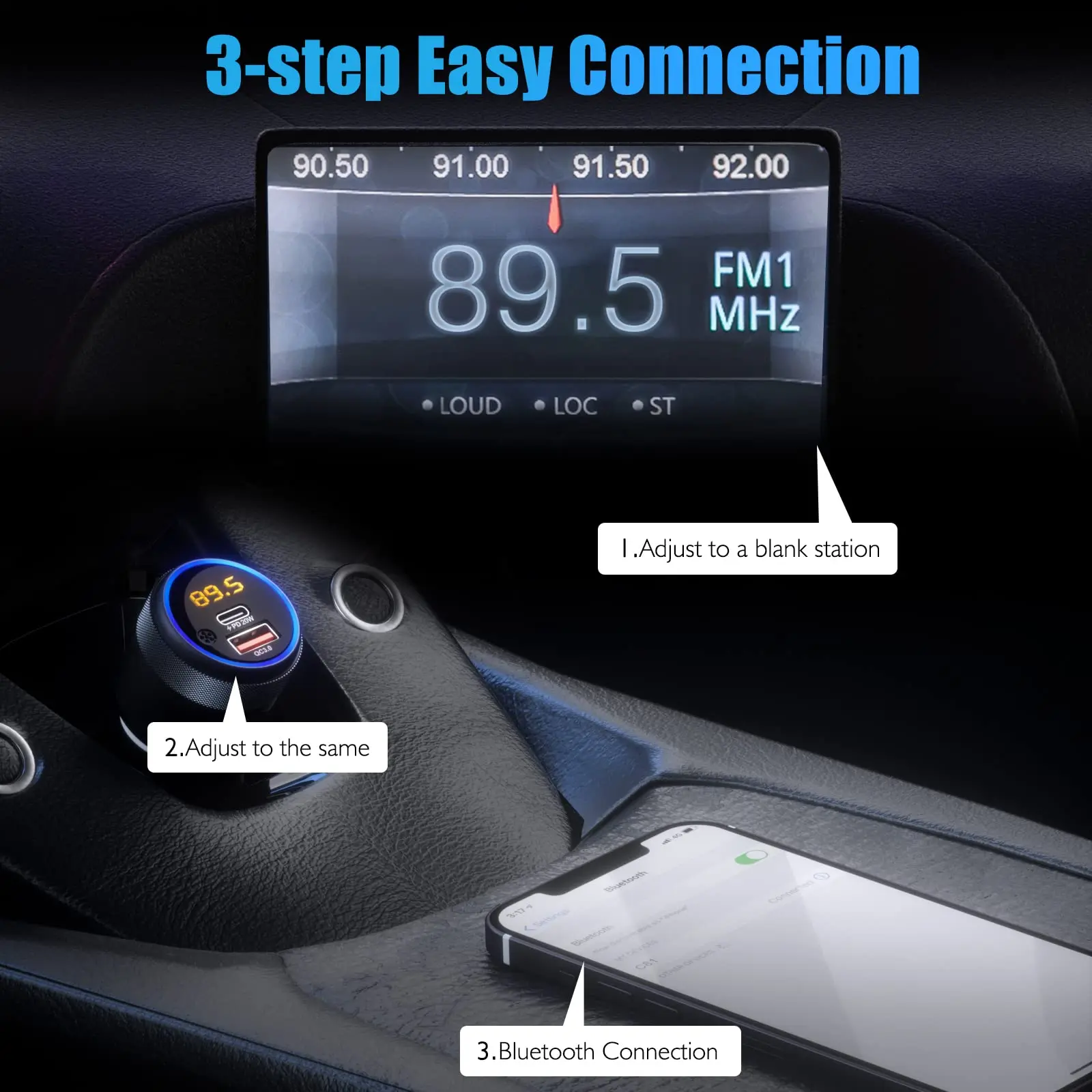 C81 Car FM Transmitter with Booster Car MP3 Player QC3.0 PD20W Dual Fast Charging Bluetooth 5.1 Transmisor FM Para Coche