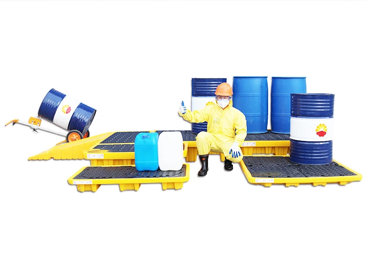 factory price spill containment tray 4 drum  new plastic spill containment  pallet ramp  yellow