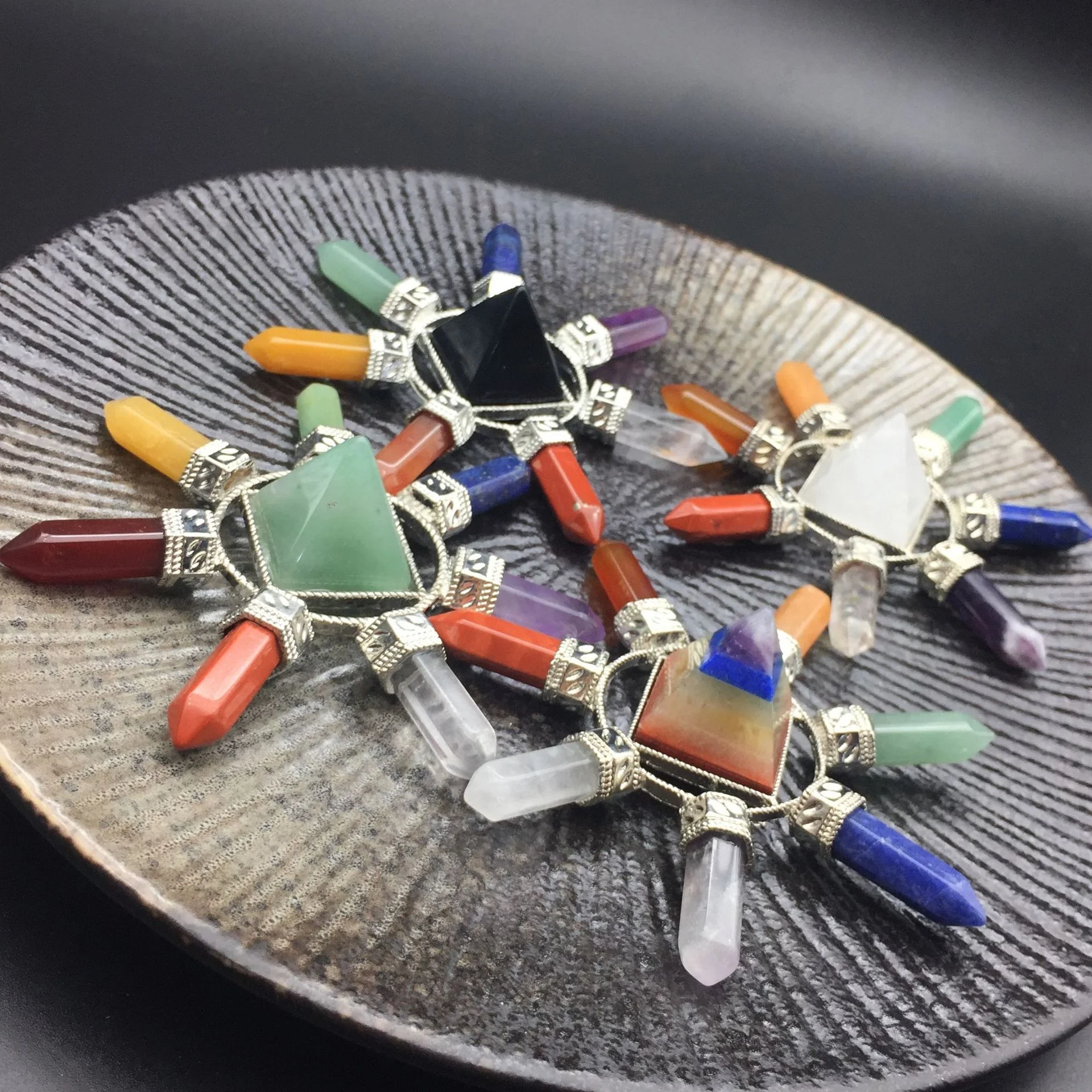 Rock crystal semi-precious stone seven chakra energy pyramid healing stone scalar  energy tower pyramid generator