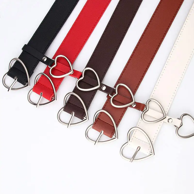 2024 New Fashion Lovely Heart Belt Women Custom Pu Leather And Genuine Leather Belt For Girls
