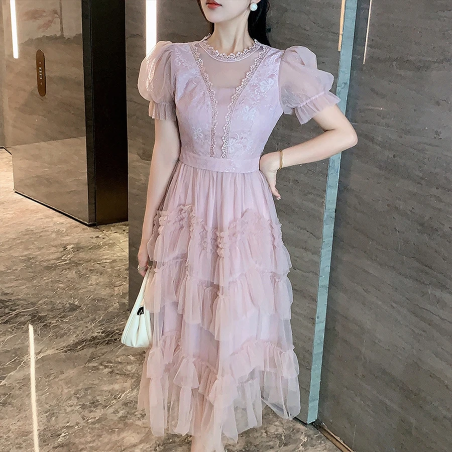 Elegant Dress for Women Summer New Style Light Luxury Fashionable Pink Long Dress Wholesale Clothing