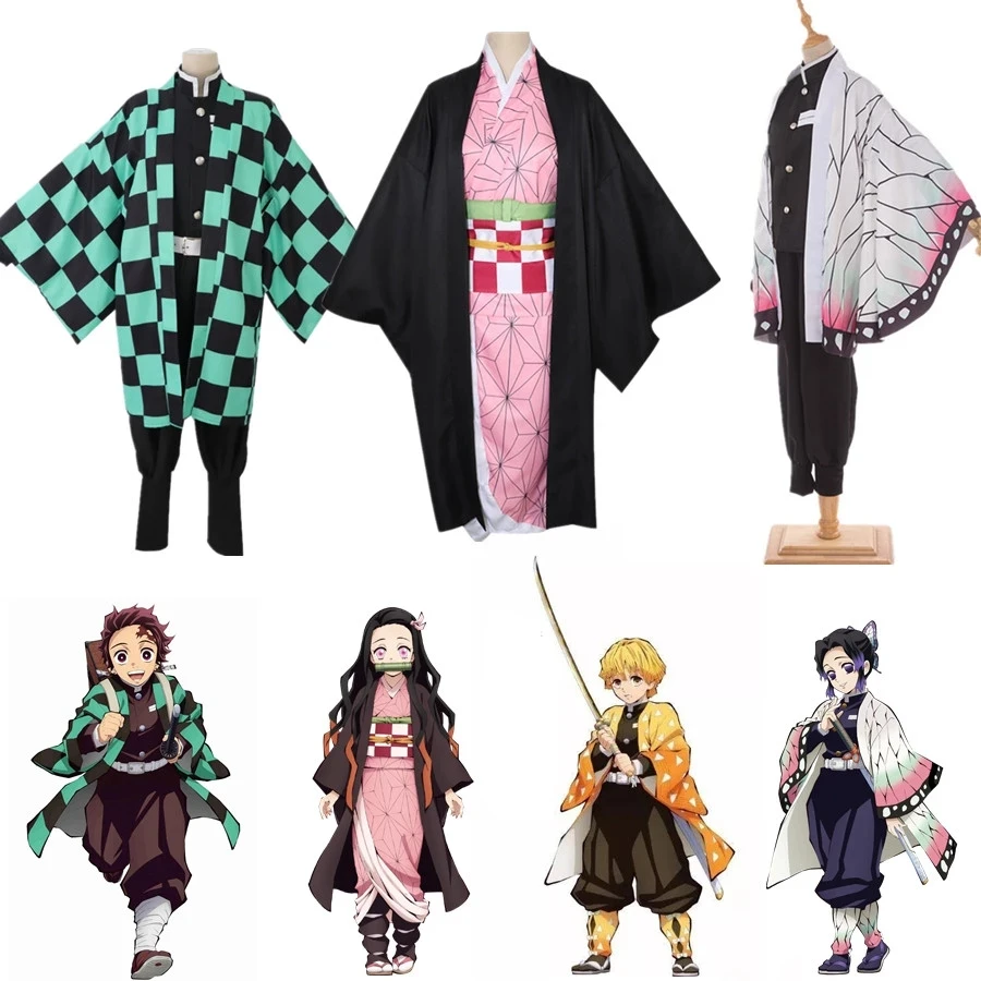 Coldker Kids Japanese Anime Demon Slayer Kimetsu No Yaiba Cosplay Shinobu Tsuyuri Zenitsu Tanjirou Kamado Nezuko Kimono cosplay