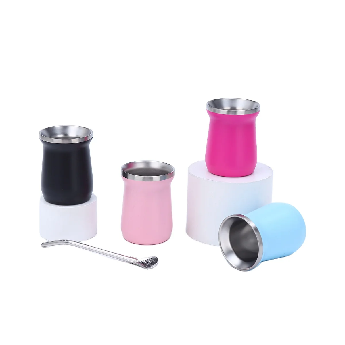 IMOGY 160ml Double-Walled Stainless Steel Yerba Mate Cup with Straw Country Design Yerba Mate Set Bombilla Back School Coffee