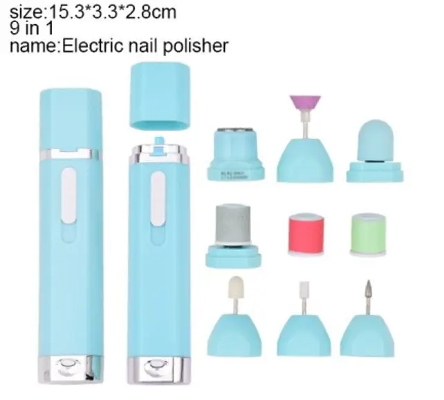 New 9 in 1 Multi-Function Manicure Implement Dry Battery Mini Nail Grinding Machine Electric Nail Piercing Device