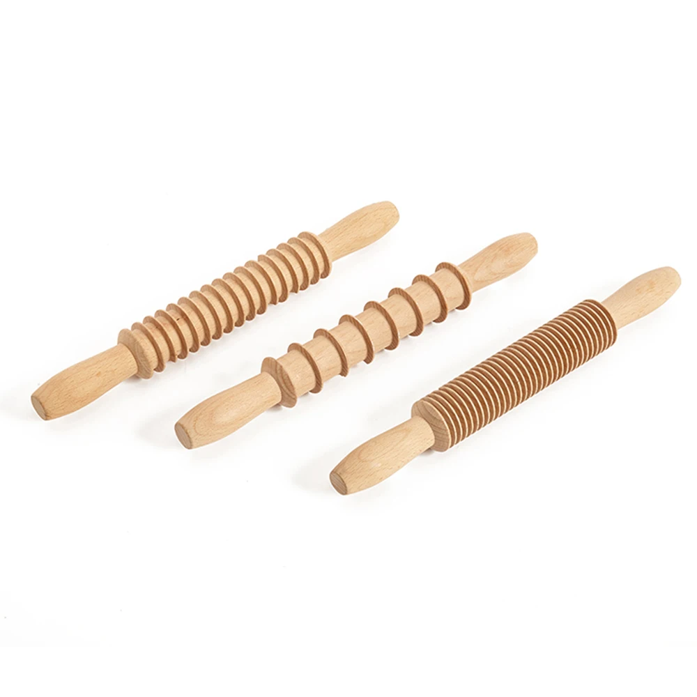 Custom Logo Beech Wooden Dough Dumpling Noodle Spaghetti Fettuccine Pasta Cutting Rolling Pin