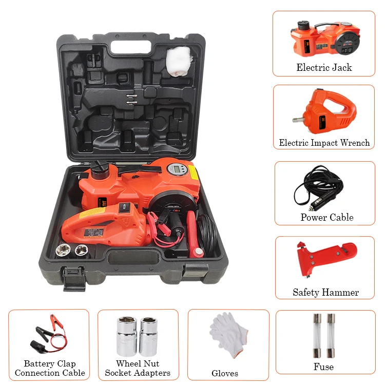 WISDOM WT05 Lifting Jack Tool 5Ton 12V Kit Car Jack Hydraulic With  Impact Wrench Black/ Orange Electric Car Repair Jack Set
