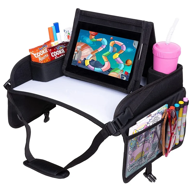 Kids Travel Tray with No-drop Tablet Stand Car Seat Tray for Road Airplane Trip