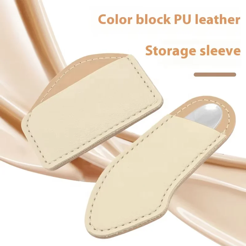 Custom logo Mixing Color Spatula Tongs Heart-Shaped Stainless Steel Scoop Polished Palette Makeup Foundation Spatula With PU Bag