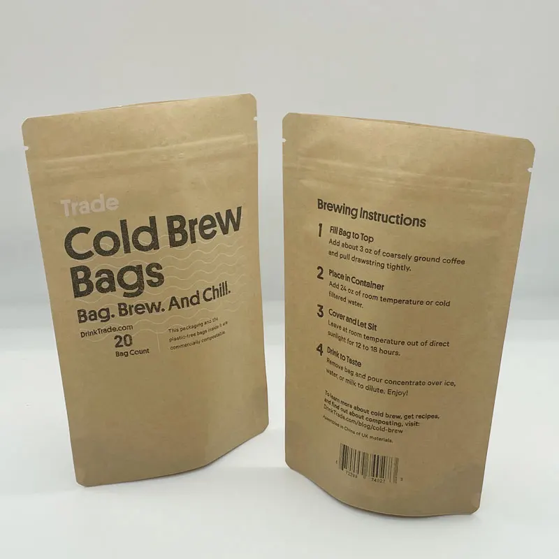 Factory Wholesale Food Packaging Doypack Stand Up Pouch Plain Brown Kraft Paper Bag With Clear Window And Zip Lock For Tea Snack