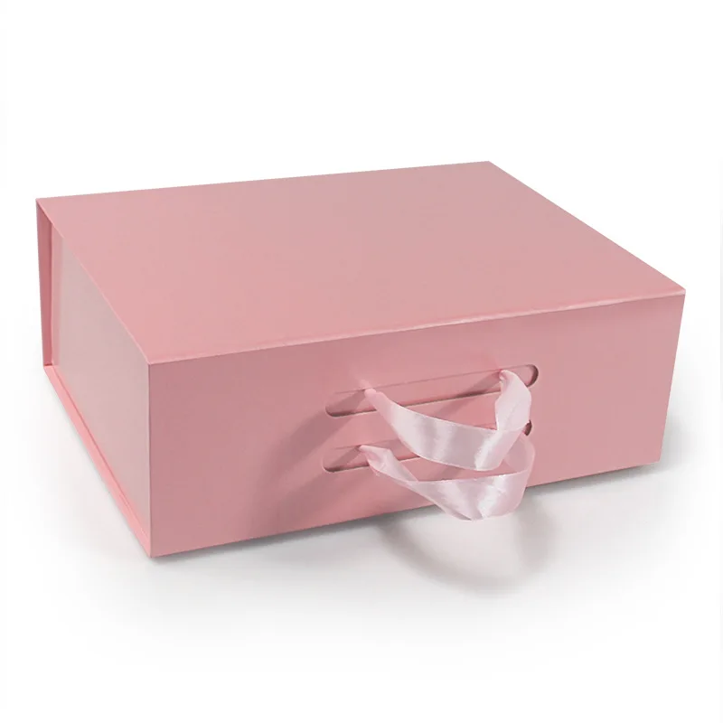 2022 New Arrivals Magnetic Gift Box Pink Packaging Custom Logo Printed Magnetic Folding Paper Flat Pack Gift Boxes With Handle