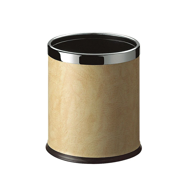 Hotel Double Layer Trash Can With Pu Leather Coated Dustbin Indoor Advertising Trash Can