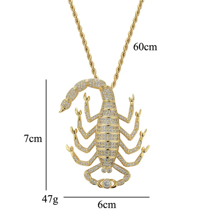 New Fashion 18k Gold Plated Micro Pave Bling AAA Cubic Zircon Hiphop Scorpion Pendant Necklace