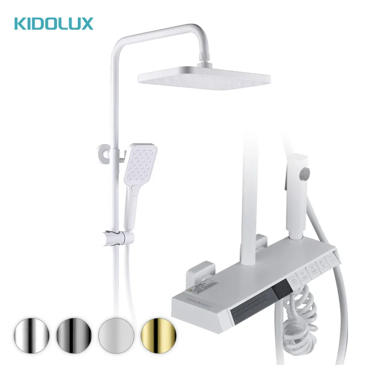 Kidolux Top 1 Brass Shower System Bath Room LED Digital Display Bathroom Shower Faucet Piano Keys Bathtub Rain Shower Mixer Set