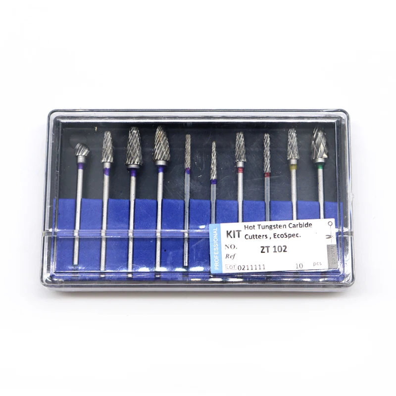 10PCS Assorted Dental Lab Tungsten Carbide Grinding Cutting Burs Kit