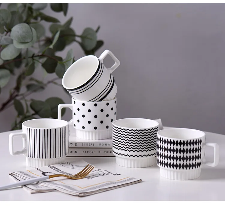 Nordic Porcelain Polka Dot Geometric Mug Hepburn Style Black and White Printing Drinkware Gift Ceramic Stacking Coffee Mugs Cup.jpg