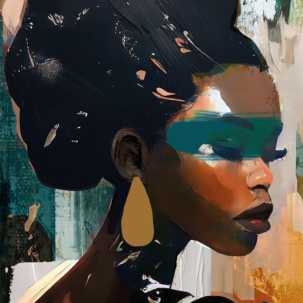 beautiful woman figure paintings oil handpainting modern african lady foil canvas art woman graffiti frames art for home decor
